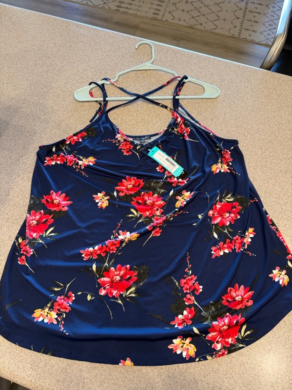 Paper moon NWT Navy Floral Crisscross Strap Tank Top plus size 3X